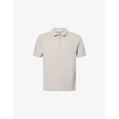 Arne Mens Cavour Textured Zip Woven Polo Shirt Stone