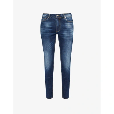 Arne Mens Dark Blue Belt-loops Brand-patch Tapered-leg Slim-fit Stretch-denim Jeans
