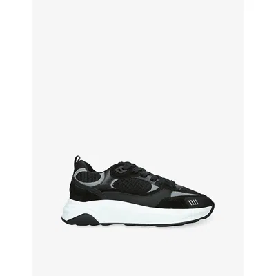 Arne Mens Flow Runner Leather, Suede And Mesh Trainers Blk/white Eur 43 / 9 Uk