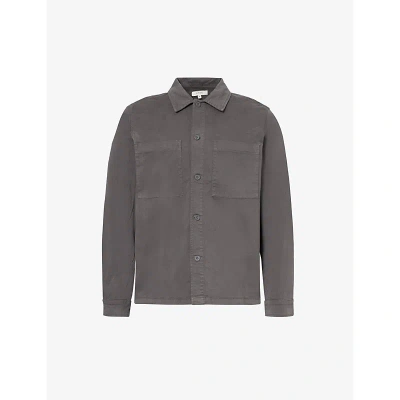 Arne Mens Grey Garment-dyed Buttoned Stretch-cotton Overshirt