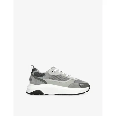 Arne Mens Grey Mixed Flow Runner Leather, Suede And Mesh Trainers Eur 43 / 9 Uk In Gray