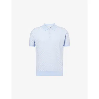 Arne Mens  Checkerboard Contrast Knitted Polo Top In Blue