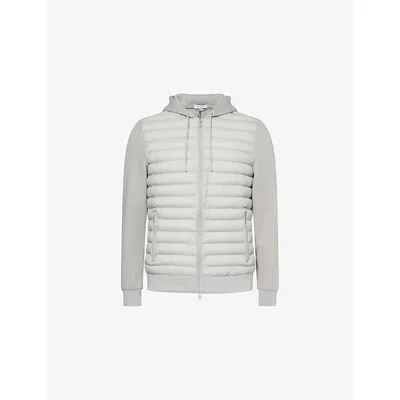 Arne Mens Mid Grey Hybrid Hooded Quilted Woven Jacket Xl In White