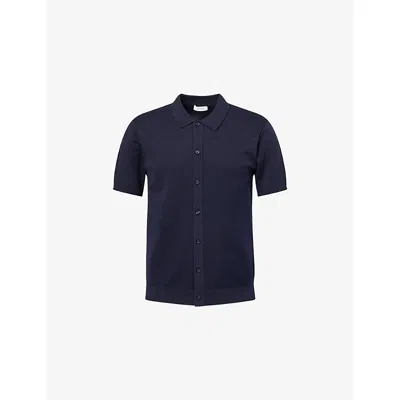 Arne Mens Classic-collar Ribbed-trim Cotton Shirt Navy In Blue