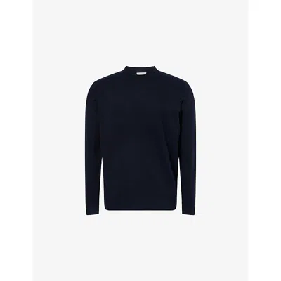 Arne Mens Navy Crew-neck Long-sleeve Knitted Jumper In Blue