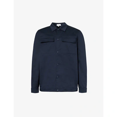 Arne Mens Navy Essential Flap-pocket Regular-fit Stretch-cotton Overshirt