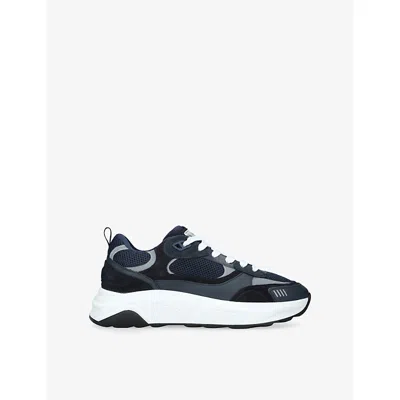 Arne Mens Navy Flow Runner Leather, Suede And Mesh Trainers Eur 43 / 9 Uk In Blue