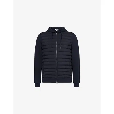 Arne Mens Navy Hybrid Hooded Quilted Woven Jacket In Blue