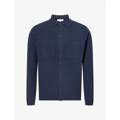 Arne Mens Navy Knitted Woven Overshirt In Blue