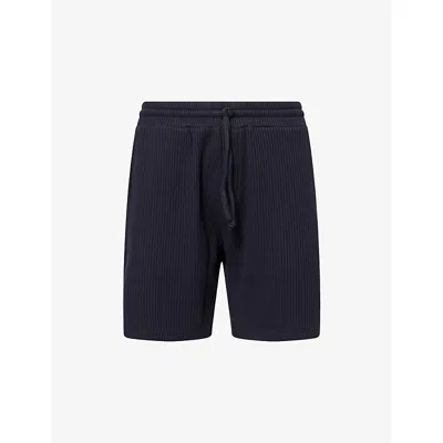 Arne Mens Relaxed-fit Waffle Woven Shorts Navy In Blue