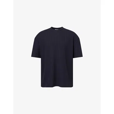 Arne Mens Relaxed-fit Waffle Woven T-shirt Navy Xxl In Blue