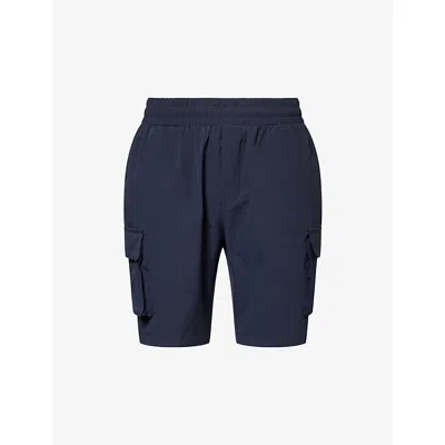 Arne Mens Navy Utility Cargo Multi-pocket Stretch-woven Shorts In Blue