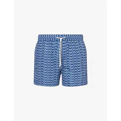 Arne Mens Navy Wave Print Swim Shorts In Blue