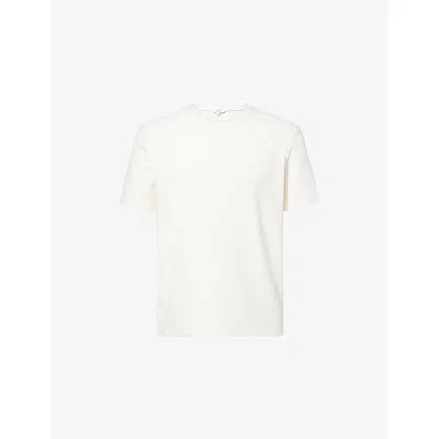 Arne Mens Pleated Crew-neck Woven T-shirt Ecru