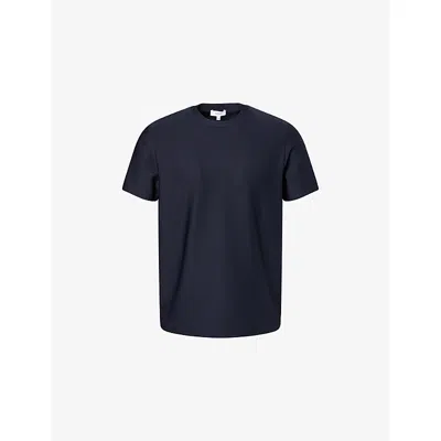 Arne Mens Pleated Crew-neck Woven T-shirt Navy