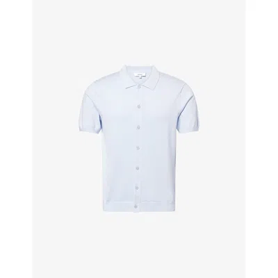 Arne Mens Short-sleeve Knitted Cotton Shirt Light Blue