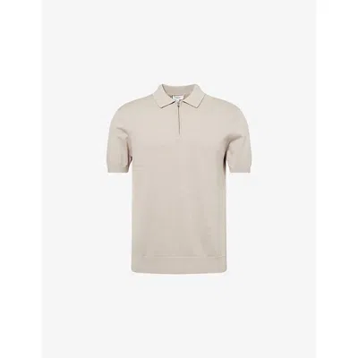 Arne Mens Stone Quarter-zip Short-sleeve Knitted Cotton Polo Shirt In Gray