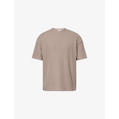 Arne Mens Waffle Relaxed Woven T-shirt Taupe Xs