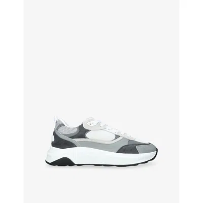 Arne Mens White/comb Flow Runner Leather, Suede And Mesh Trainers Eur 41 / 7 Uk