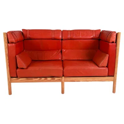 Pre-owned Arne Norell Stunning Swedish Modern Beautiful Tall Red Leather Loveseat Sofa Pine Frame
