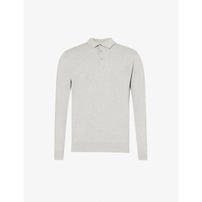Arne Mens Marl Grey Ribbed-trim Regular-fit Cotton-knit Polo Shirt