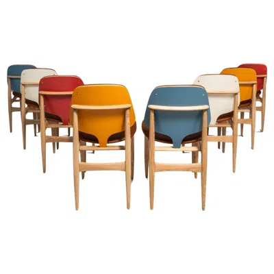 Pre-owned Arne Vodder Set Of 8 Multi-colored Chairs, Elliots Of Newbury, , England, 1960s In Brown