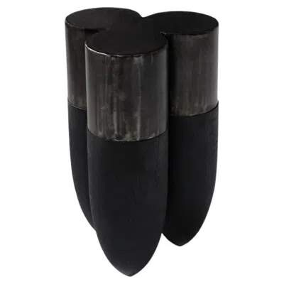 Pre-owned Arno Declercq Bullet-shaped Burned Wood And Patinated Steel Side Table By  In Brown