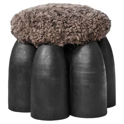 Pre-owned Arno Declercq Contemporary Black Stool In Iroko Wood, Senufo By