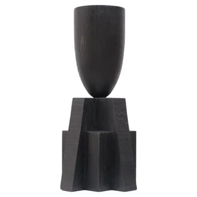 Pre-owned Arno Declercq Contemporary Black Vase In Oak, Babel Vase By