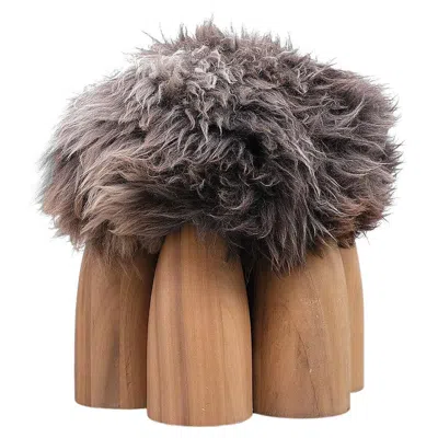 Pre-owned Arno Declercq Contemporary Ottoman In African Walnut And Sheep Wool, Senufo By  In Brown