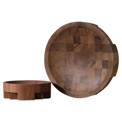 Pre-owned Arno Declercq Contemporary Pair Of Disk Trays, African Walnut, Signed By  In Brown