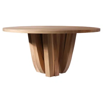 Pre-owned Arno Declercq Natural African Walnut Round Table With Rectangular Beam Base By  In Brown