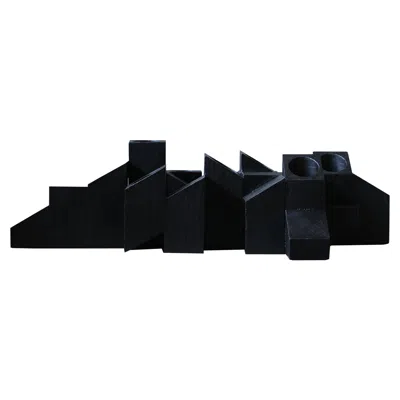 Pre-owned Arno Declercq Tiered Structure Black Skyline Candle Light In Iroko Wood By