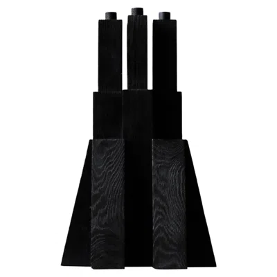 Pre-owned Arno Declercq Tiered Structure Burnt Iroko Wood Bunker Candleholder 2.0 By  In Brown