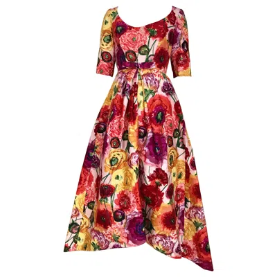 Pre-owned Arnold Scaasi Vintage 1950s  Floral Print Silk Gown Women's Xs In Pink