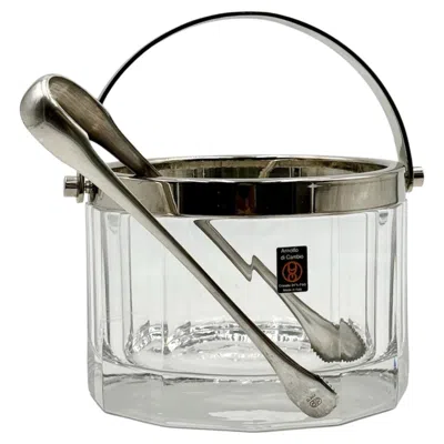 Pre-owned Arnolfo Di Cambio Vintage Ice Bucket  In Crystal And Metal, 80s Italian Design In Gray