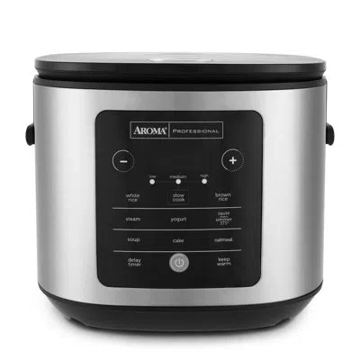 Aroma 20-cup Slow Cook Rice Cooker And Brown Rice Cooker With Lift-out Pot Handles And Silicone Storage Li In Silver;black
