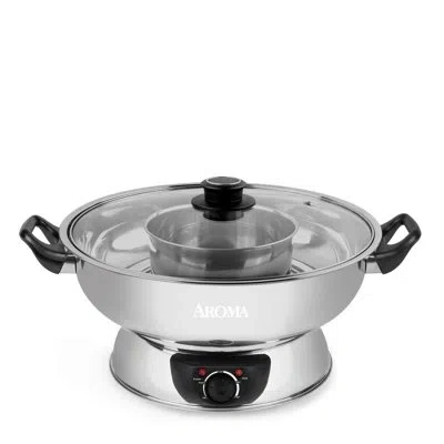 Aroma ® 5qt. Electric Shabu Shabu Hot Pot, Adjustable Heat Settings, Stainless Steel Pot (asp-600) In Silver
