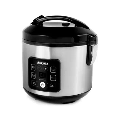 Aroma Corecoat Digital Rice Cooker & Steamer With Nonstick Ceramic Coating, 2 Qt. (4 Cups Uncooked/ 8 Cups In Silver