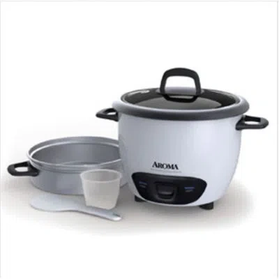 Aroma Pot Style Rice Cooker And Food Steamer Set In White