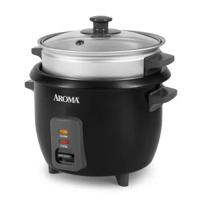 Aroma Rice Cooker, 3-cup (uncooked) / 6-cup (cooked), Steamer, Small Rice Cooker, 1.5 Qt, Black