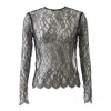 Aromatique Women's Black Timeless Leavers Lace Long Sleeve Top In Black