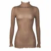 Aromatique Women's Brown Silk Accordion Turtleneck Long Sleeve , Bronz In Brown