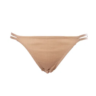 Aromatique Women's Brown Smooth Ribbed Cotton Thongs – Double Strap Detail, Beige