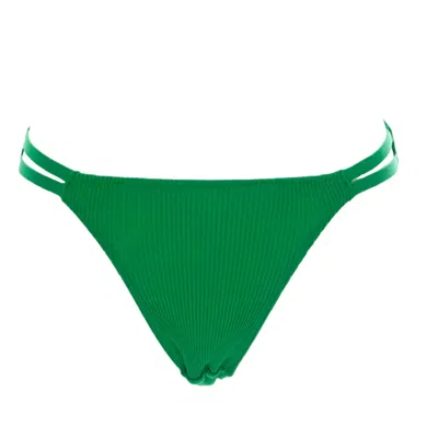 Aromatique Women's Green Smooth Ribbed Cotton Thongs– Double Strap Detail, Malachite