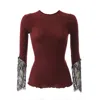 Aromatique Women's Red Ribbed Wool Long Sleeve With Sublime Sleeves Lace - Maroon In Red
