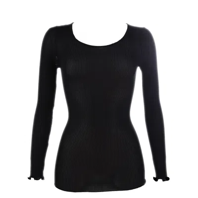 Aromatique Women's Silk Accordion Crew-neck Long Sleeve, Black