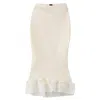 Aromatique Women's White Ribbed Silk & Leavers Lace Pencil Under Skirt In White