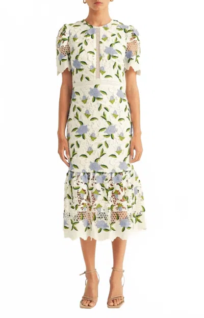 Arose Studio Bella Cocktail Midi Dress In White Floral In Multi