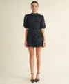 Arose Studio, Inc Women's Crew Neck Puff Sleeve Mini Dress In Black
